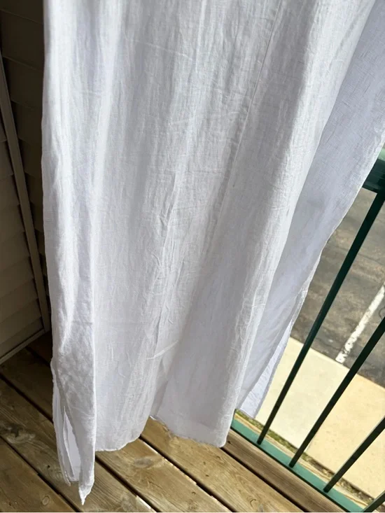 🆕DKNY Pure White Linen Maxi Dress Sleeveless Side Slit Summer Dress Size S Chic - Picture 8 of 15